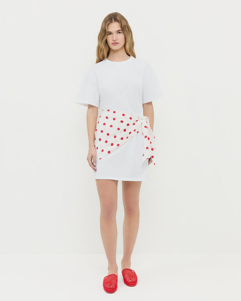 red and white t shirt dress Textured Ivory/Red Striped T-Shirt Dress