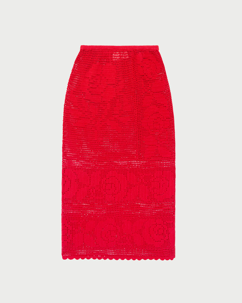 Rosanna Crochet Skirt in red crochet cotton.