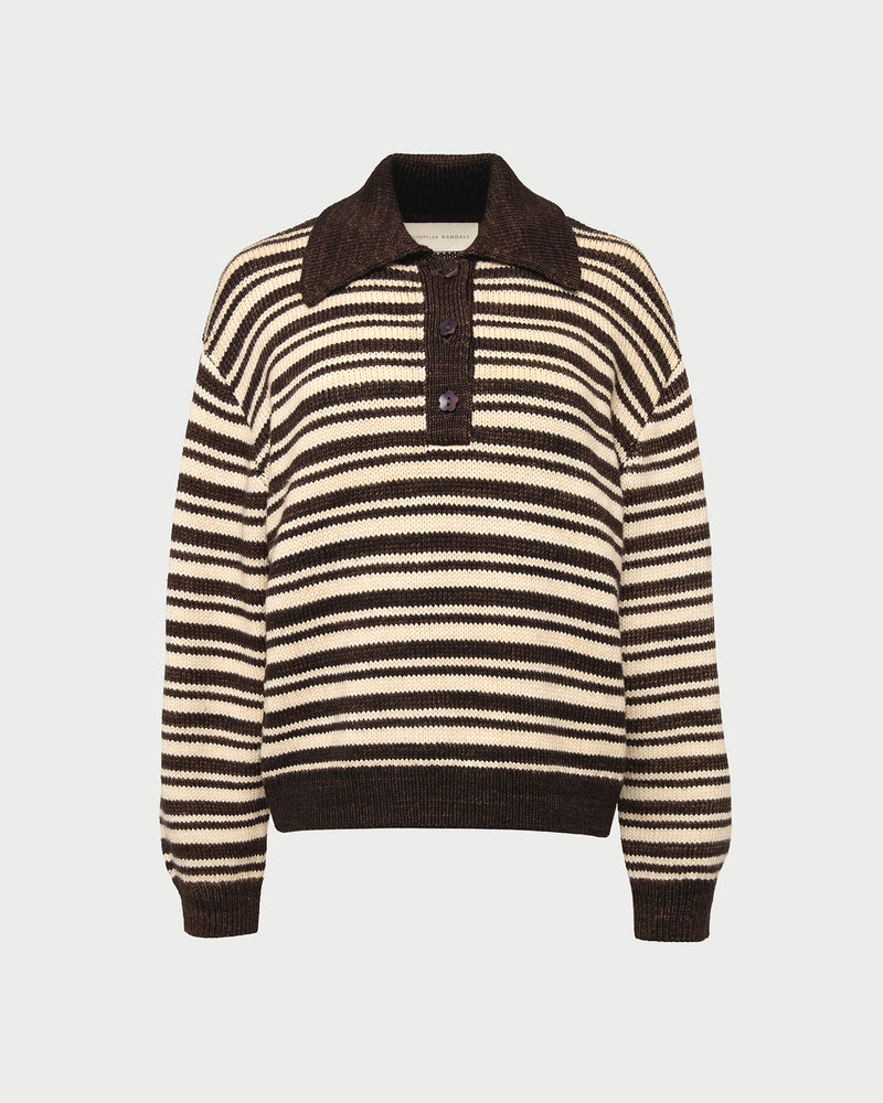 Sammy Sweater in brown and cream striped wool.