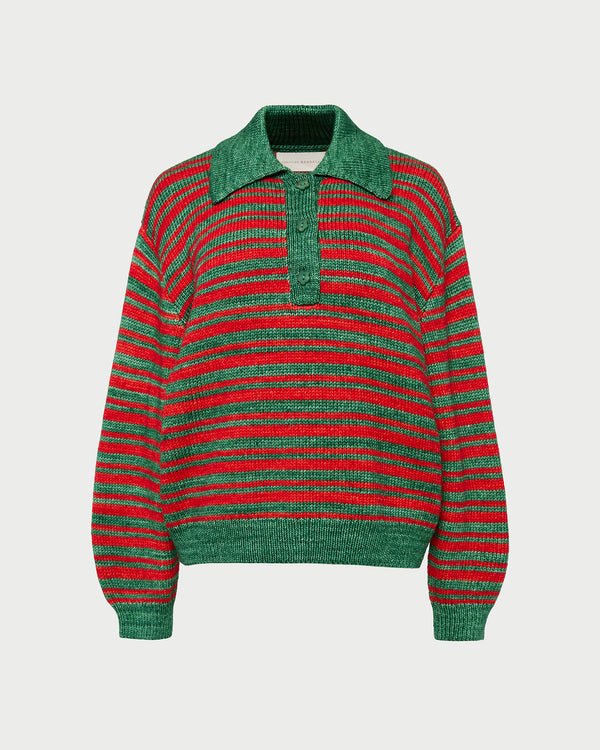 Sammy Sweater in red and green striped wool.