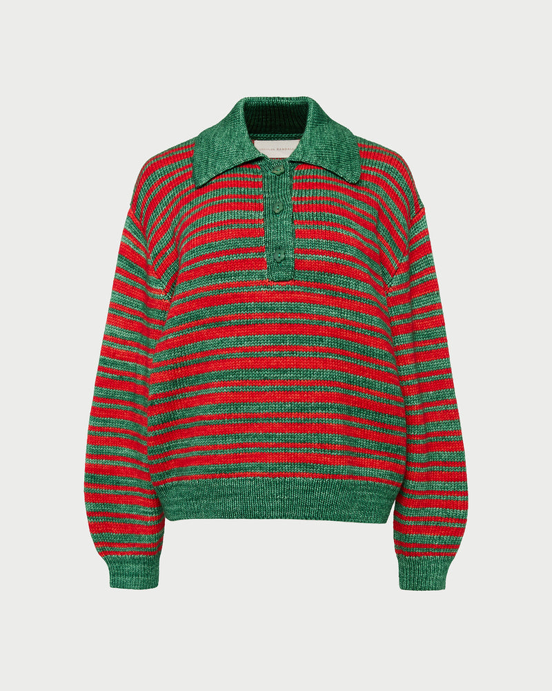 Sammy Sweater in red and green striped wool.