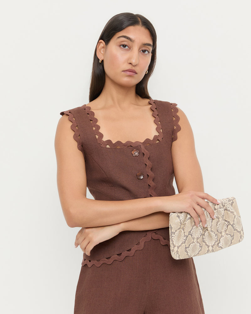 Serena Snake Leather Gathered Clutch.