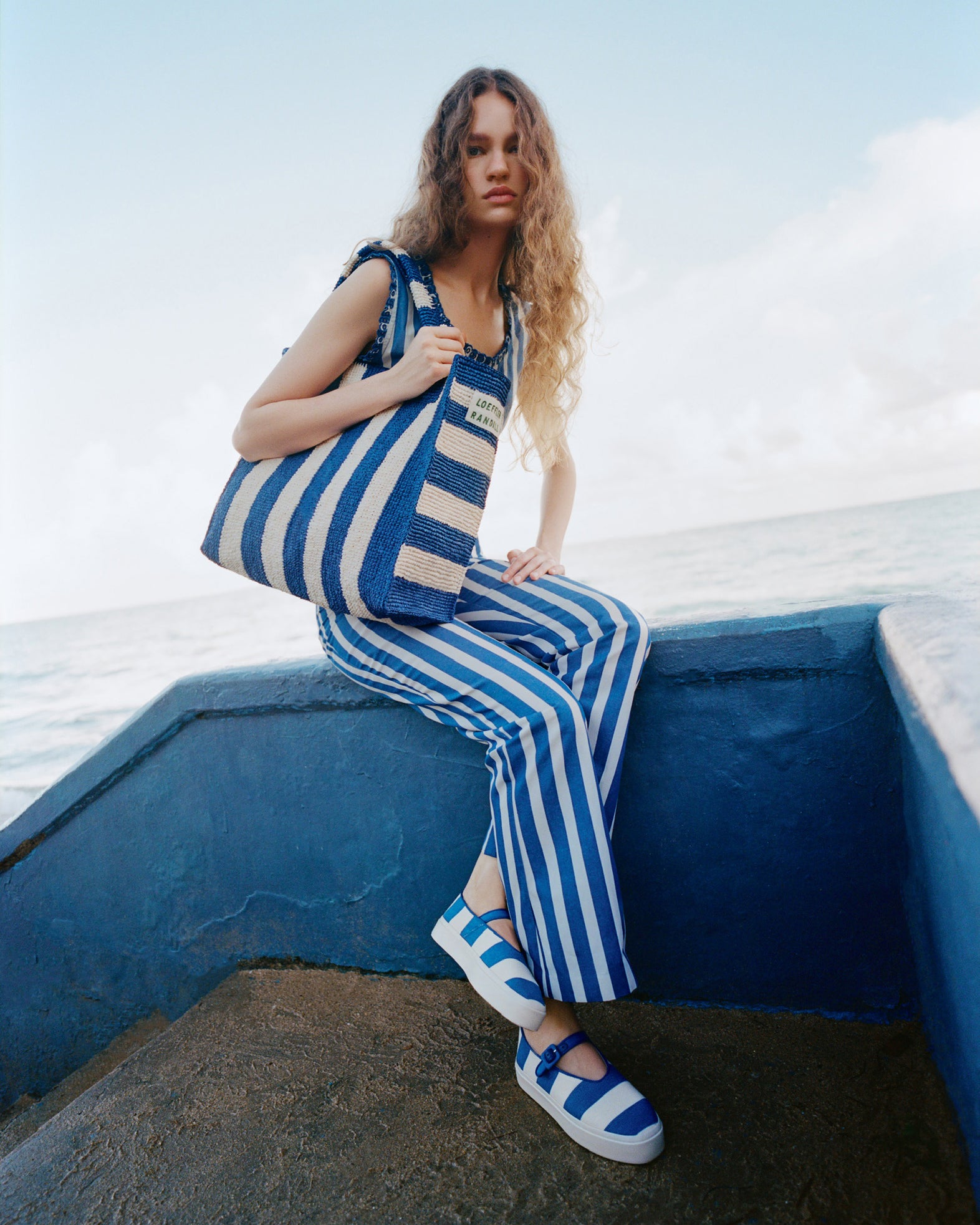 Sol Blue Striped Crochet Beach Tote | Totes | Handbags
