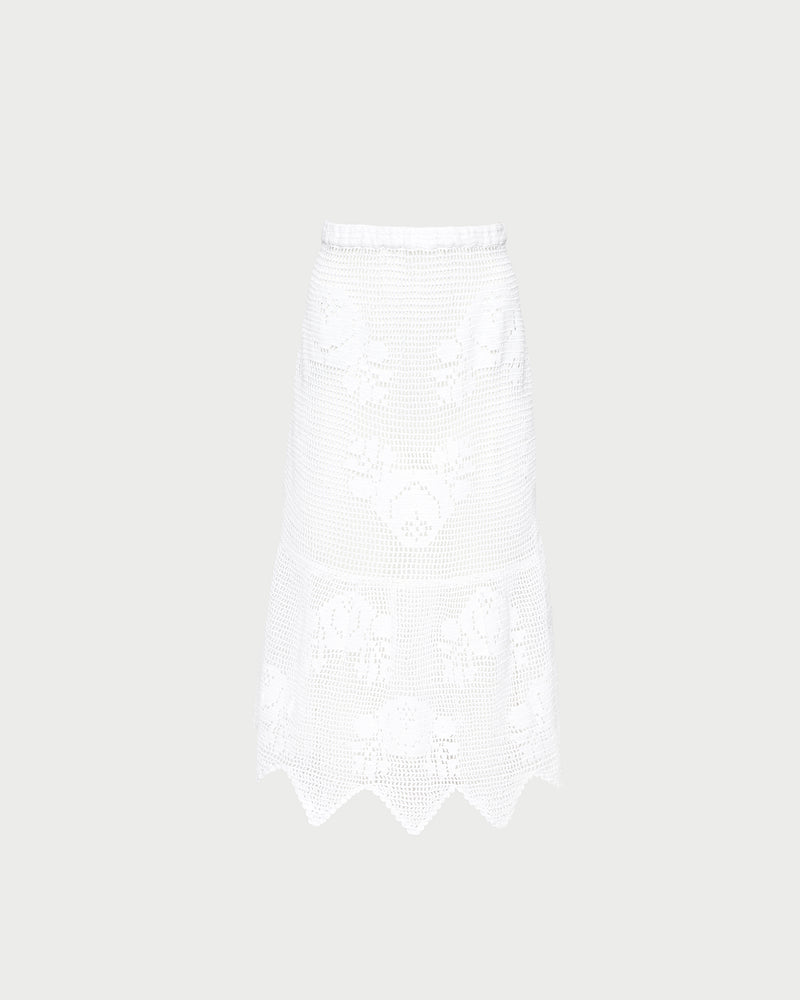 Sullivan Crochet Skirt in cream crocheted cotton.