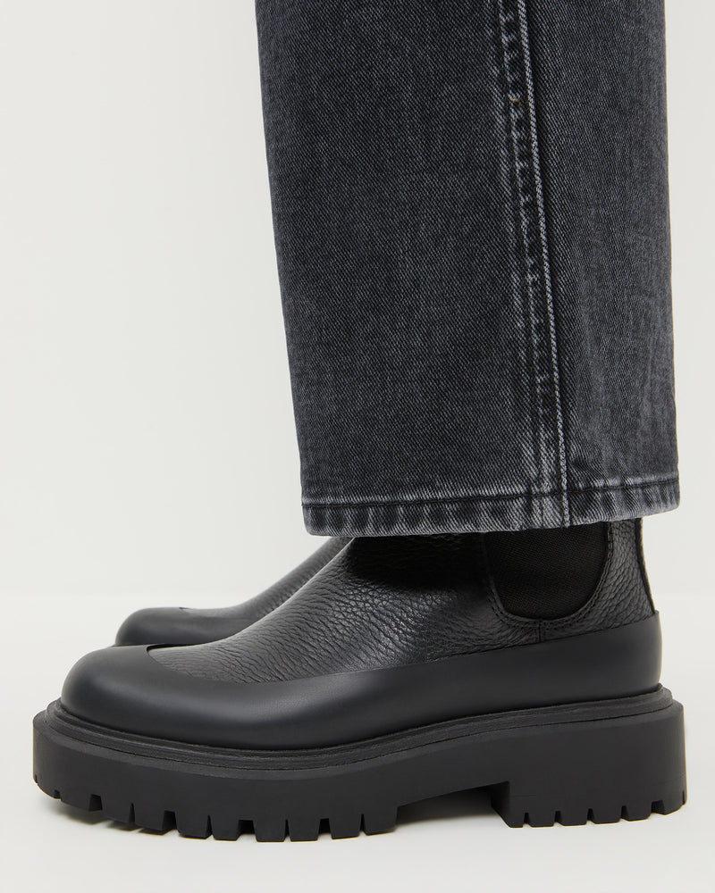 Suri Black Leather Lug Boot