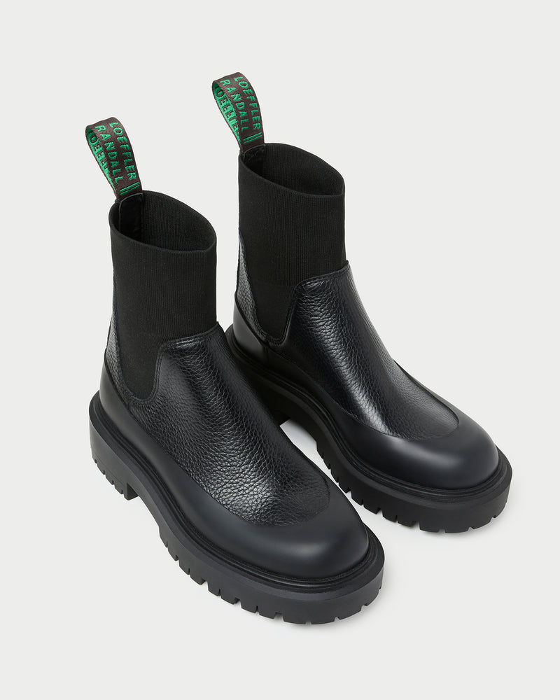 Suri Black Leather Lug Boot