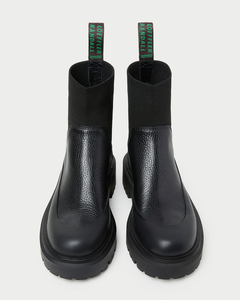 Suri Black Leather Lug Boot
