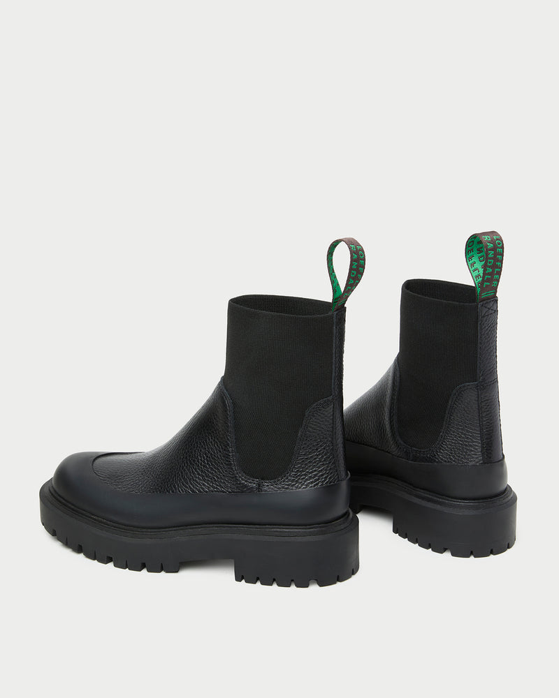 Suri Black Leather Lug Boot