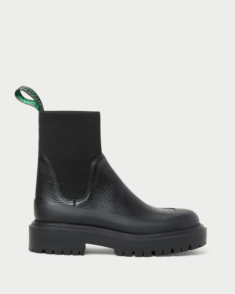 Suri Black Leather Lug Boot