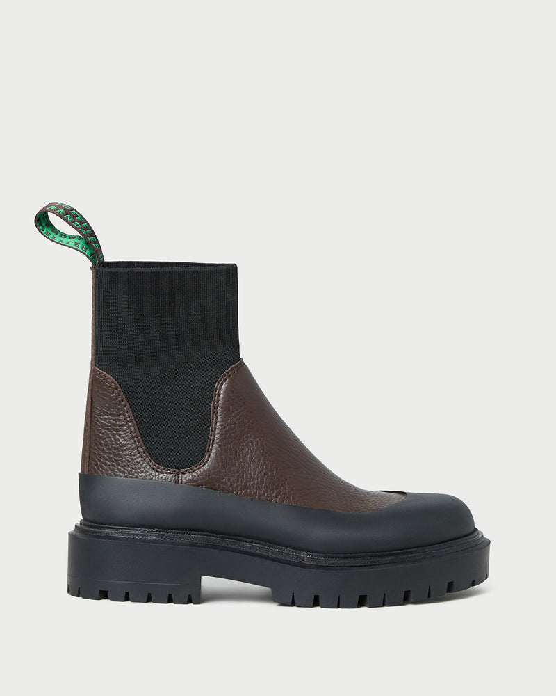 Suri Brown Leather Weather Boot in brown leather.