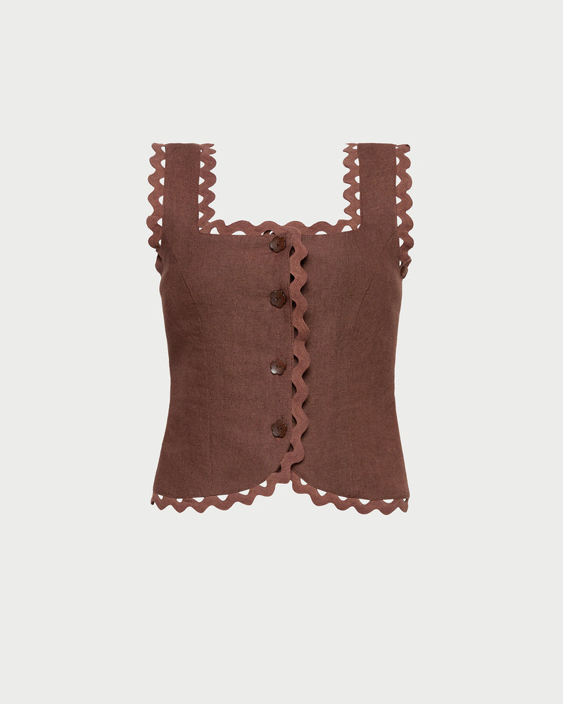 Teagan Top in brown linen.
