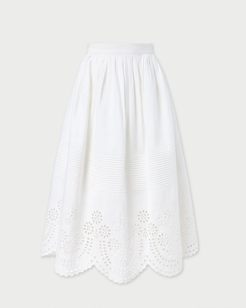 Tinsley Broderie Skirt in cream cotton.