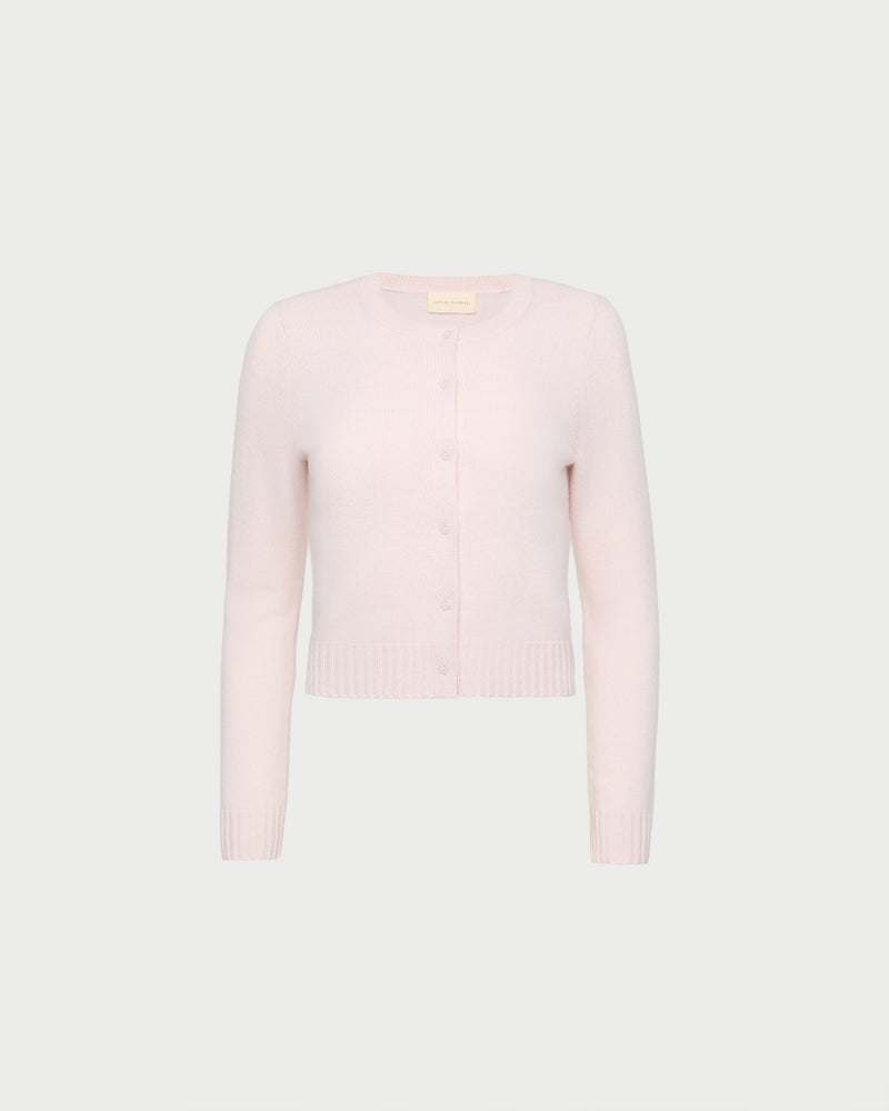 Tucker Cardigan in blush pink cashmere.