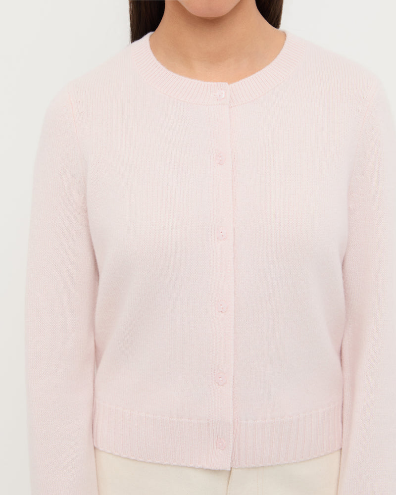 Tucker Cardigan in blush pink cashmere.