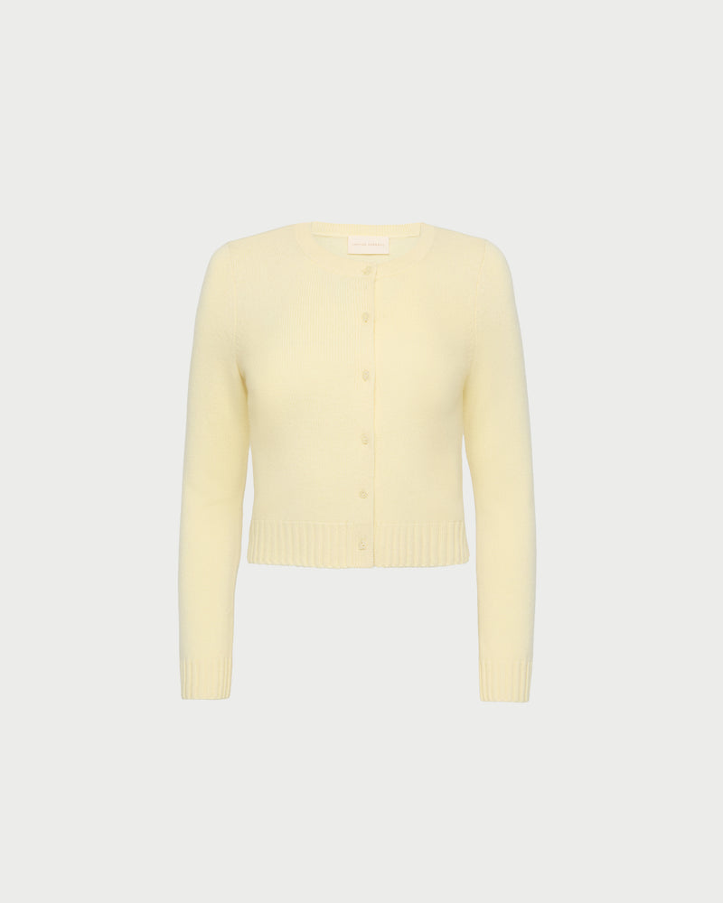 Tucker Cardigan in butter yellow cashmere.