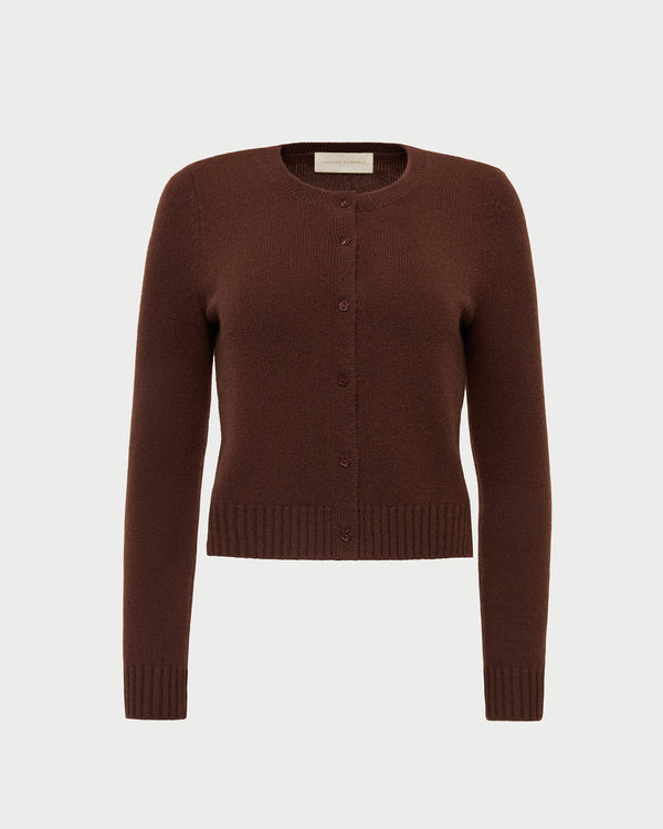 Tucker Cashmere Cardigan in dark brown.