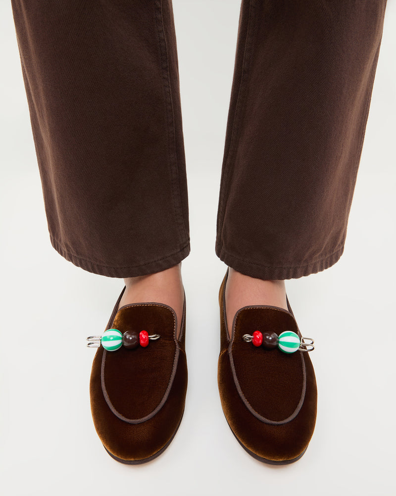 Vale Dark Brown Velvet Loafer and Molly Workwear Jean.