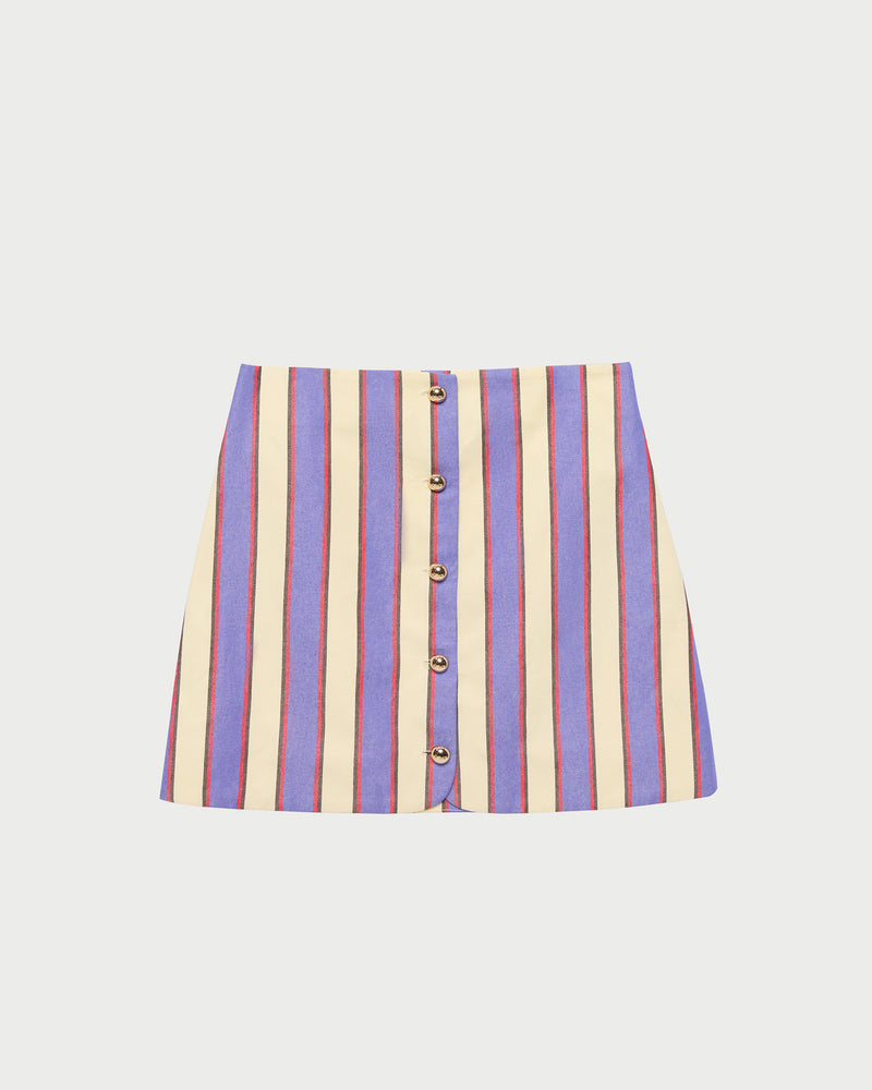 Vita Skirt in jewel and butter striped cotton-linen fabric.