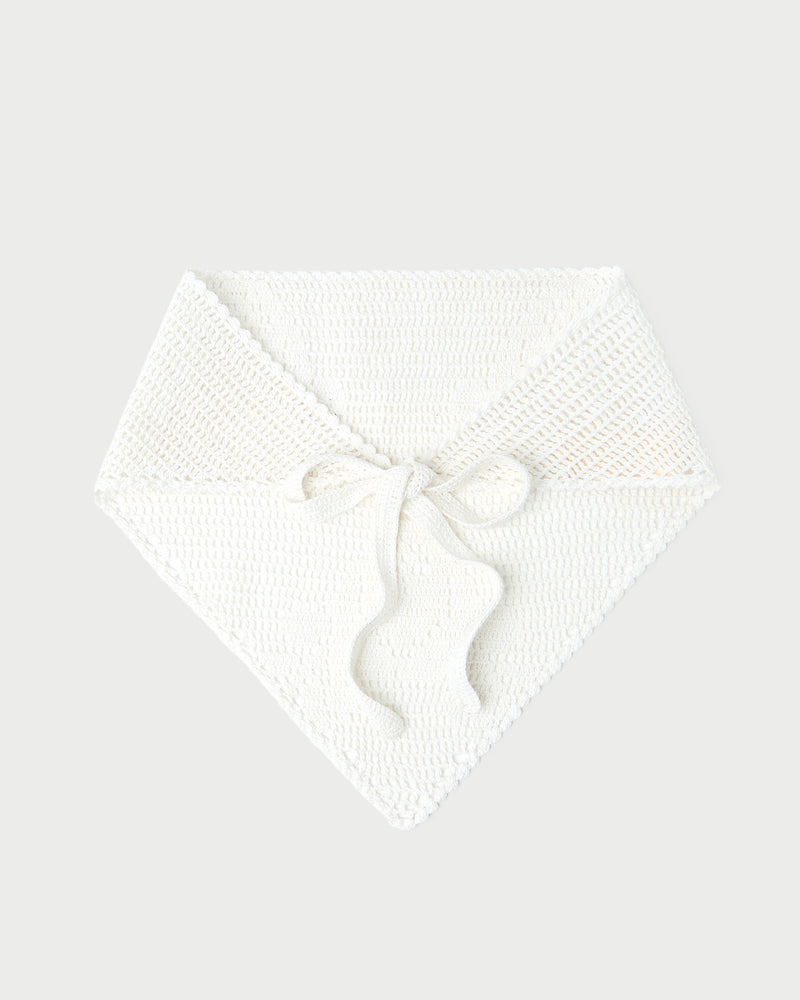 Viv White Crochet Scarf in white crocheted cotton.