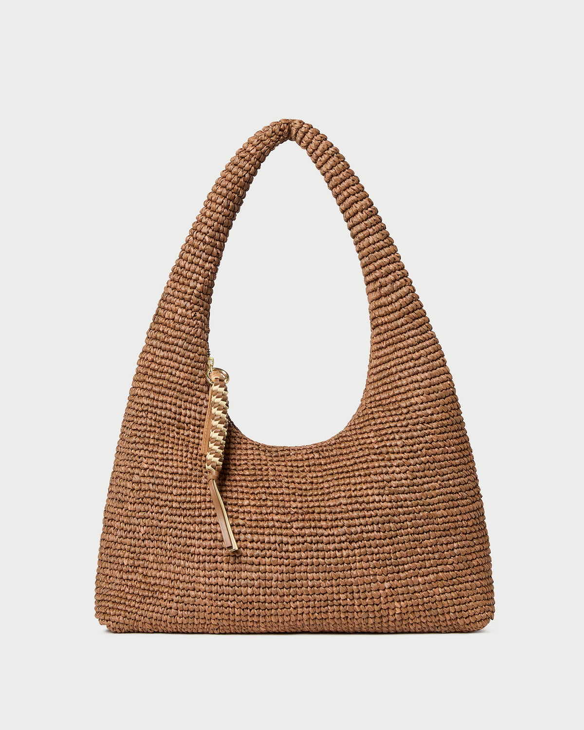 Willow Brown Woven Hobo Bag in brown crochet raffia.