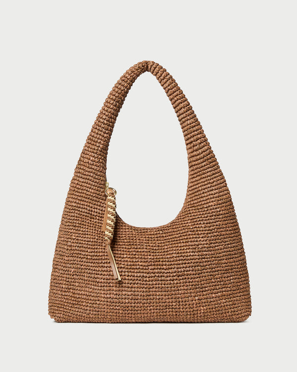 Willow Brown Woven Hobo Bag in brown crochet raffia.