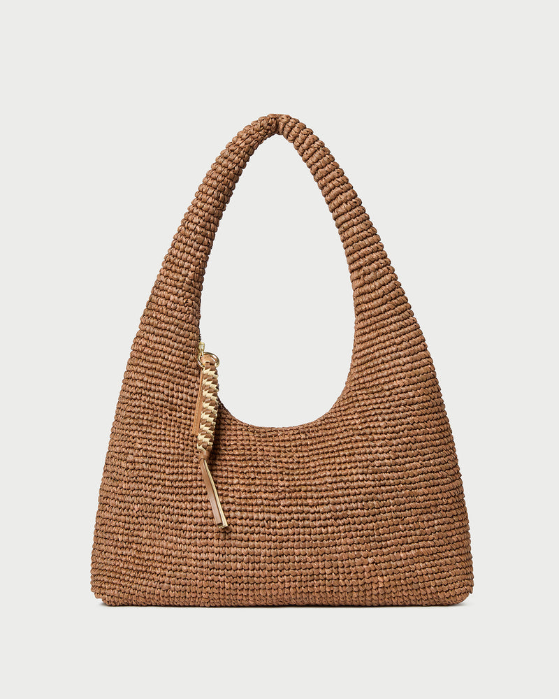 Willow Brown Woven Hobo Bag in brown crochet raffia.
