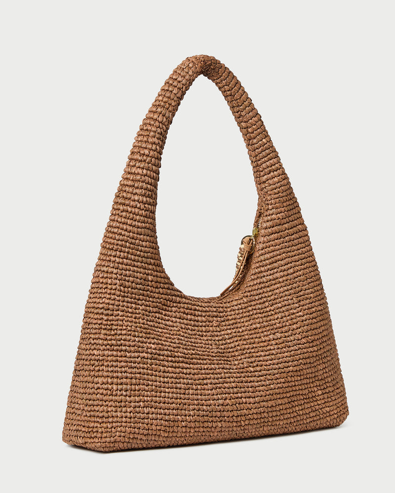 Willow Brown Woven Hobo Bag in brown crochet raffia.