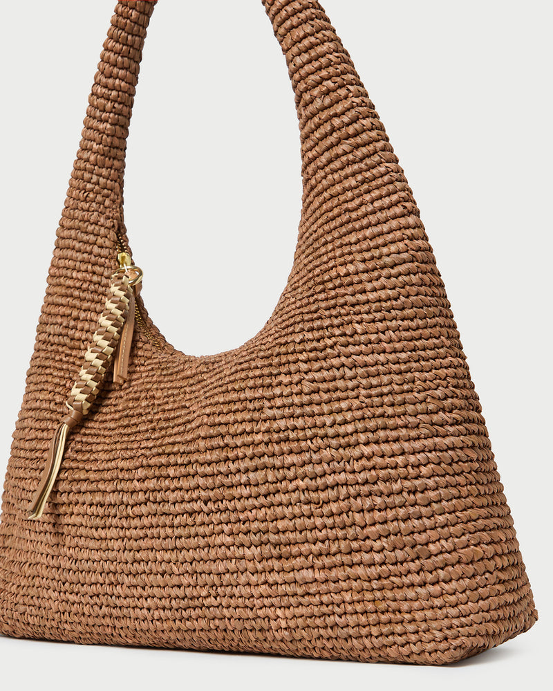 Willow Brown Woven Hobo Bag in brown crochet raffia.