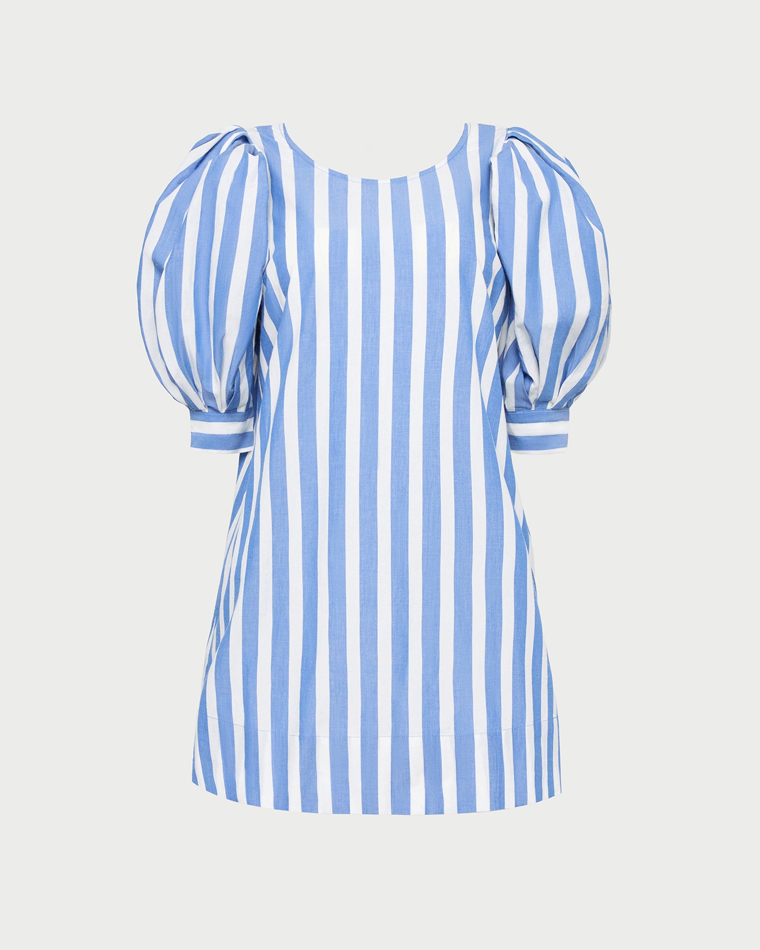 blue striped mini dress COBALT STRIPED RUFFLE SLEEVE MINI DRESS M