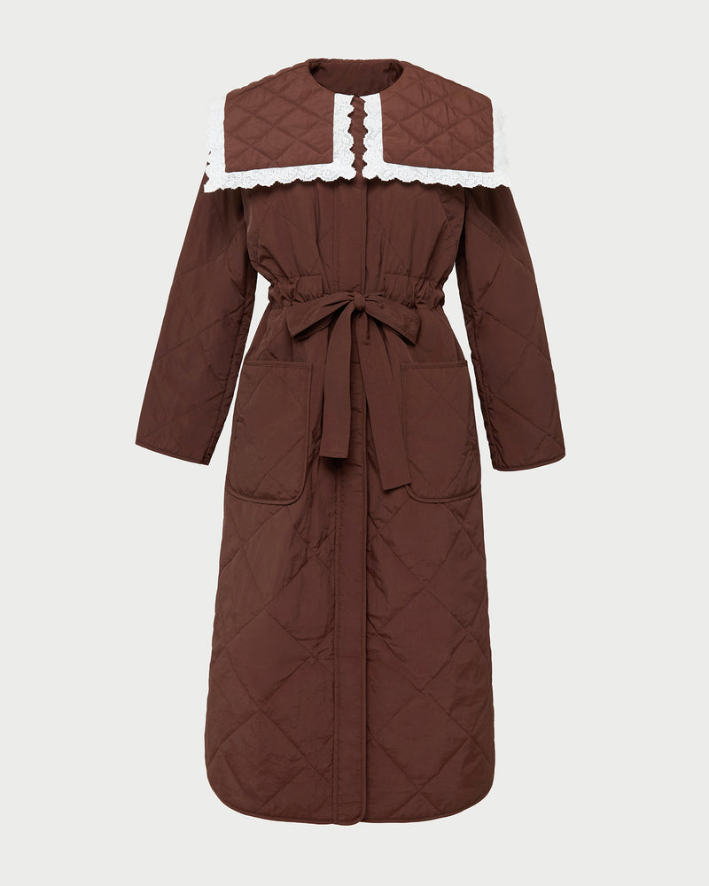 Wyatt Quilted Coat in brown nylon.