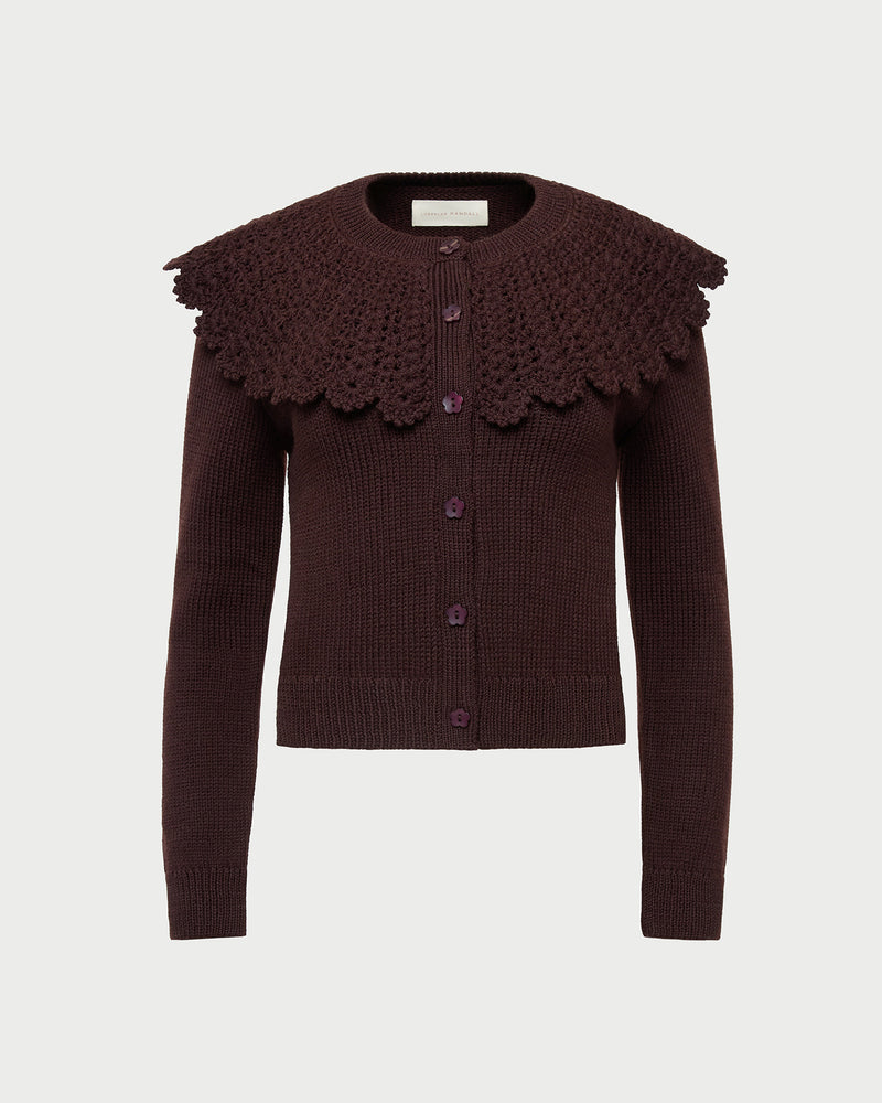 Wynn Cardigan in dark brown wool.