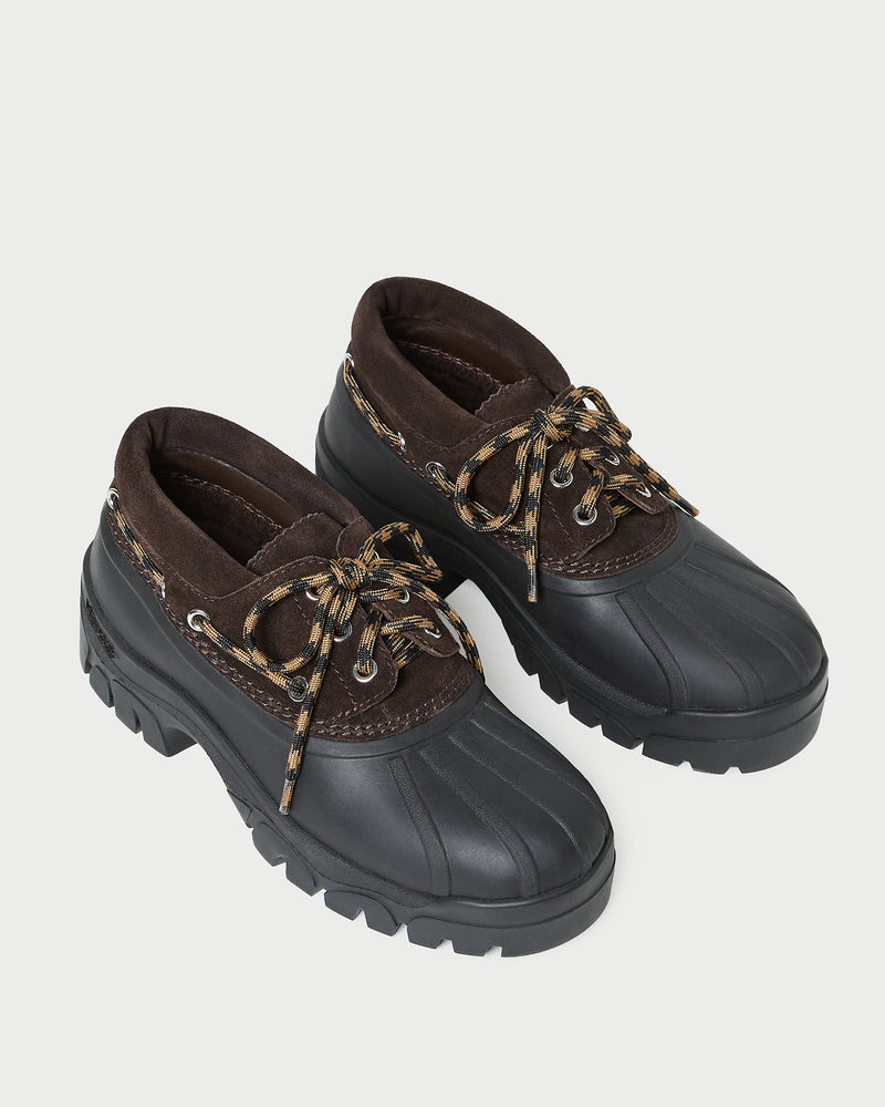 Zola Brown Weather-Ready Lug Shoe in brown suede.