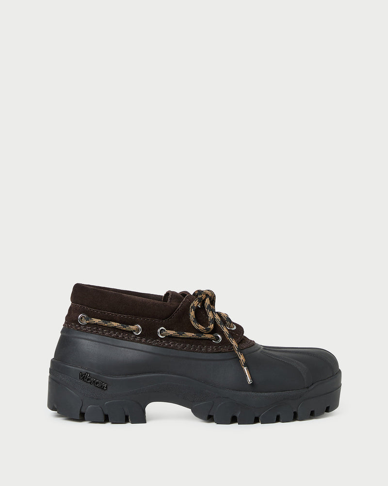 Zola Brown Weather-Ready Lug Shoe in brown suede.