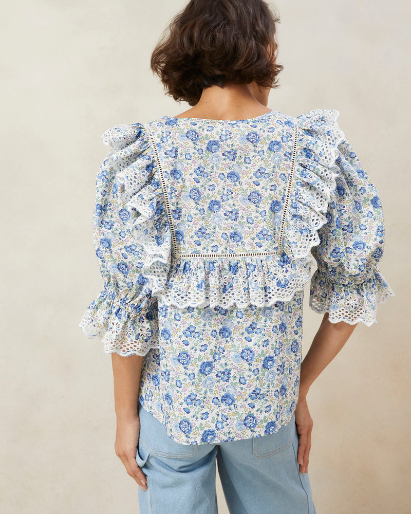 Ali Multi Floral Eyelet Top