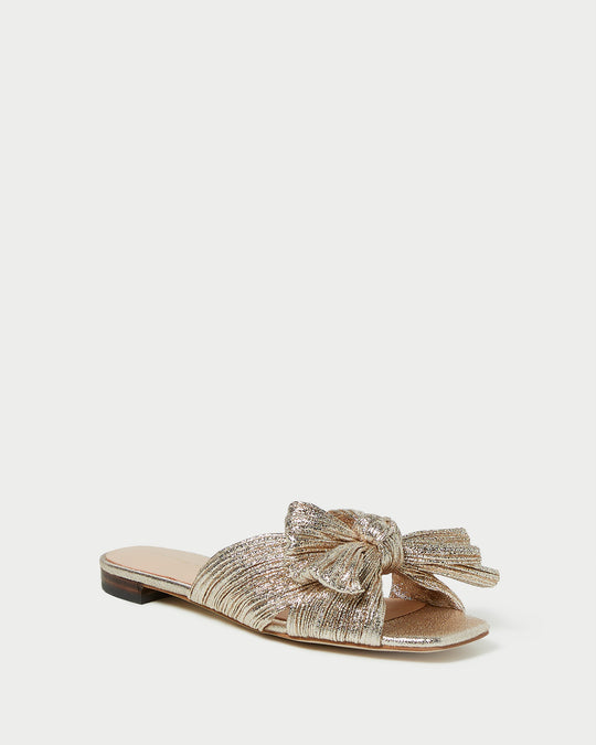 Loeffler Randall | Daphne Champagne Bow Slide l Flat Sandals l Footwear