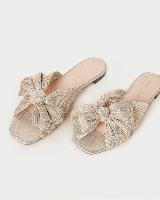 Loeffler Randall | Daphne Gold Pleated Slide | Flats and Mules | Footwear