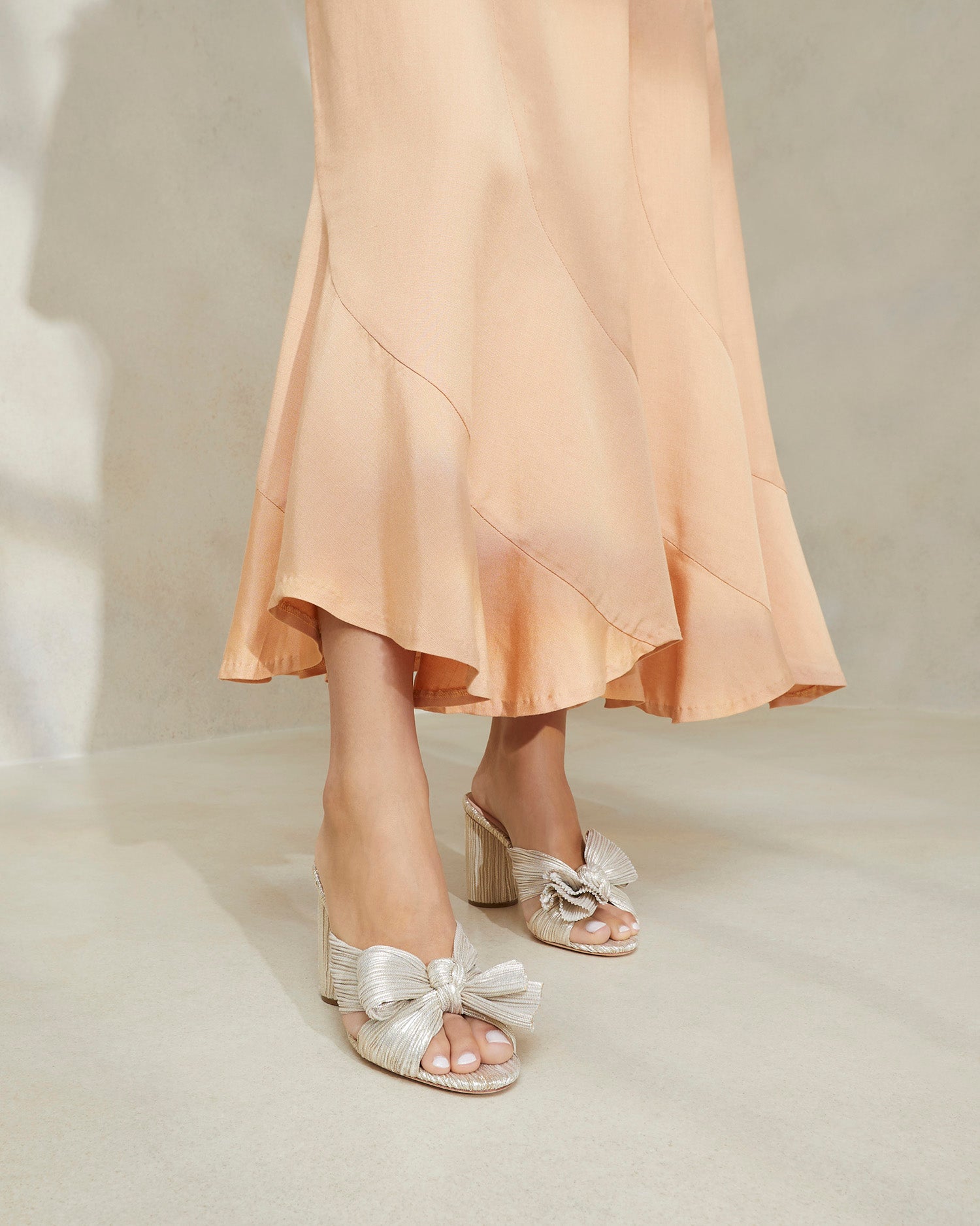 Loeffler Randall | Penny Platinum Bow Mule| Heeled Sandals| Footwear