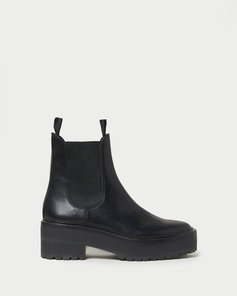 Black fashion leather heeled chelsea boots womens