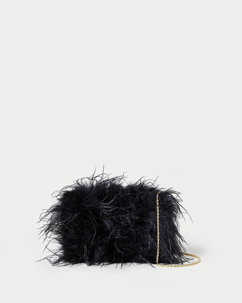 Zahara Black Mini Feather Pouch